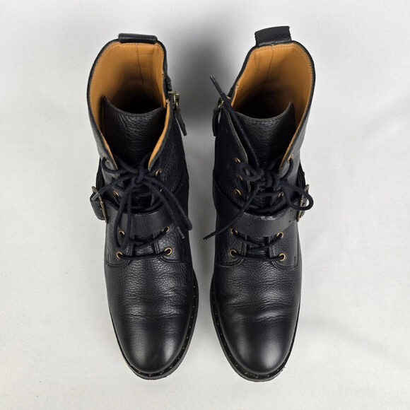 Souliers Sézane Black Leather Combat Boots Size 10 - Picture 3 of 9
